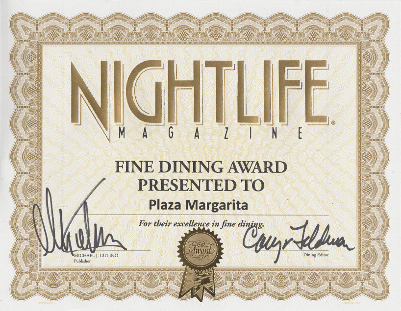Nightlife Magazine fine dining award